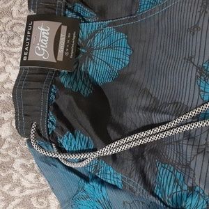 BEAUTIFUL GIANT Tropical Island men's swim trunks small blue black floral